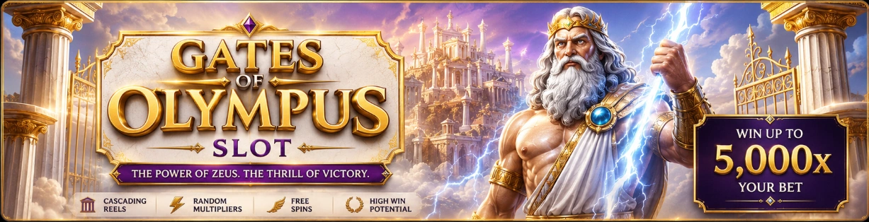Gates of Olympus slot featuring Zeus, Greek mythology, cascading reels and random multipliers